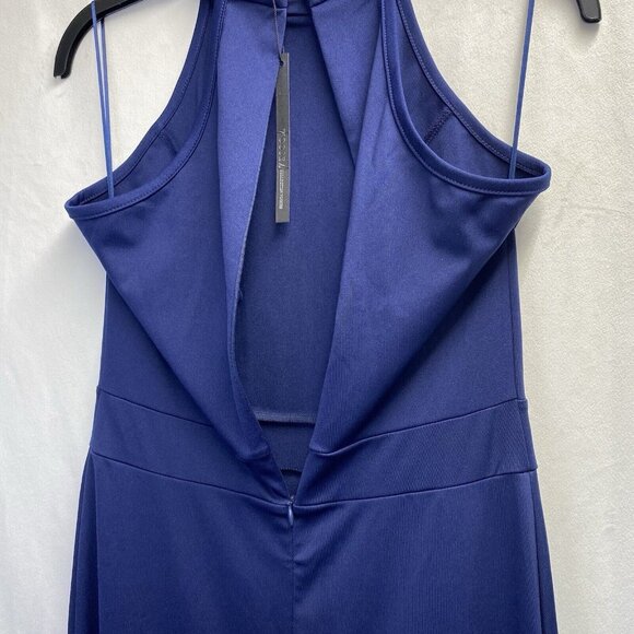 WOOSEA High Neck Split Ruffle Bodycon Cocktail Long Dress Women Small Navy New - Picture 15 of 16